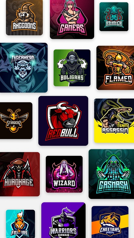 Đa dạng mẫu logo được thiết kế chuyên nghiệp trong Esports Logo Maker MOD APK