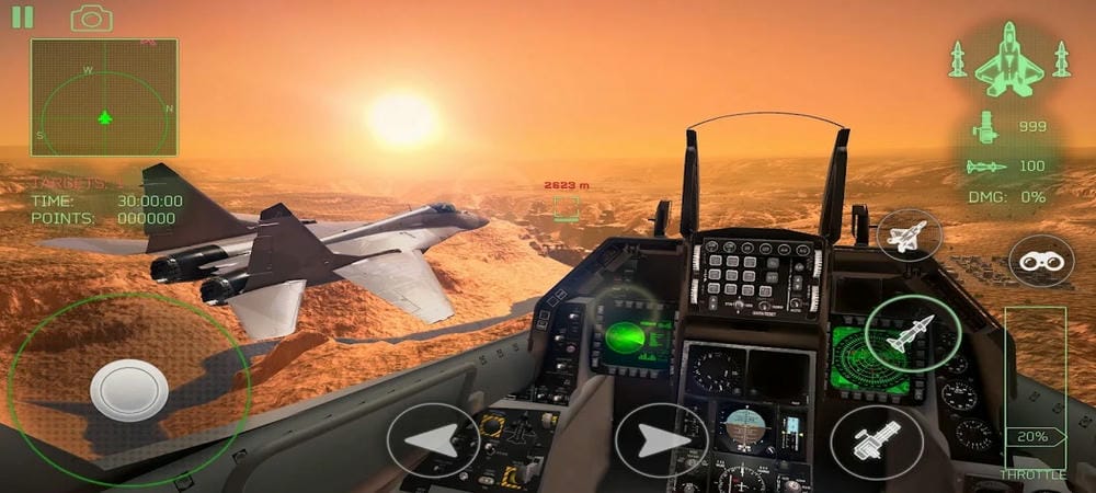 Hệ thống điều khiển thông minh giúp người chơi lái máy bay dễ dàng hơn trong Fighter Jet Combat: Warzone MOD APK