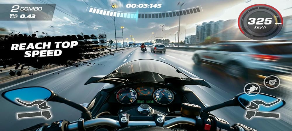Lái xe trên những đoạn đường có nhiều phương tiện trong Go Speed Moto Rider MOD APK 2
