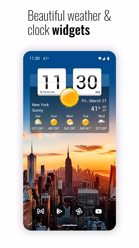 Tùy chọn các biểu tượng và tiện ích đồng hồ đẹp mắt trong Sense Flip Clock & Weather MOD APK
