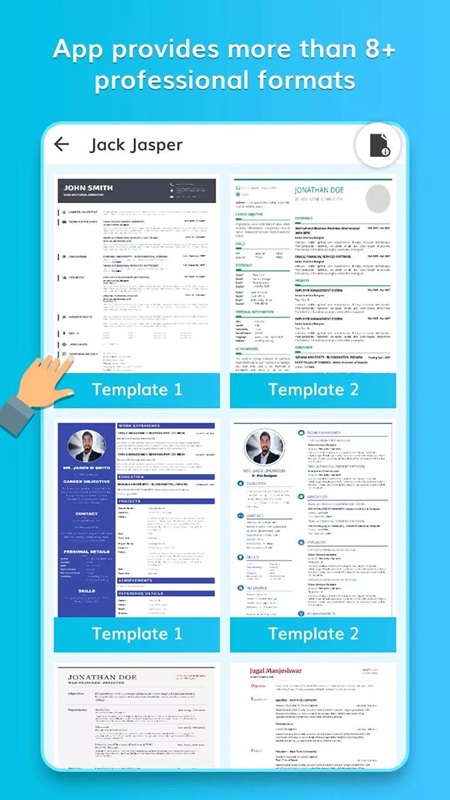 Đa dạng mẫu CV cho bạn lựa chọn trong CV: Professional Resume Maker MOD APK