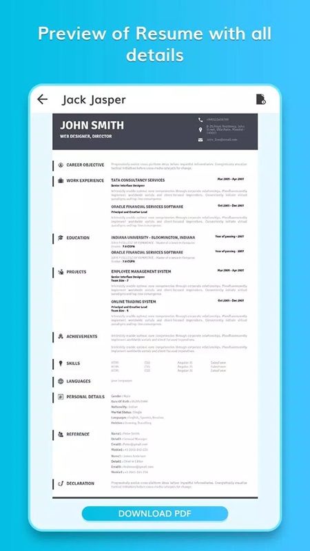 Xem trước các mẫu CV trước kh sử dụng trong CV: Professional Resume Maker MOD APK