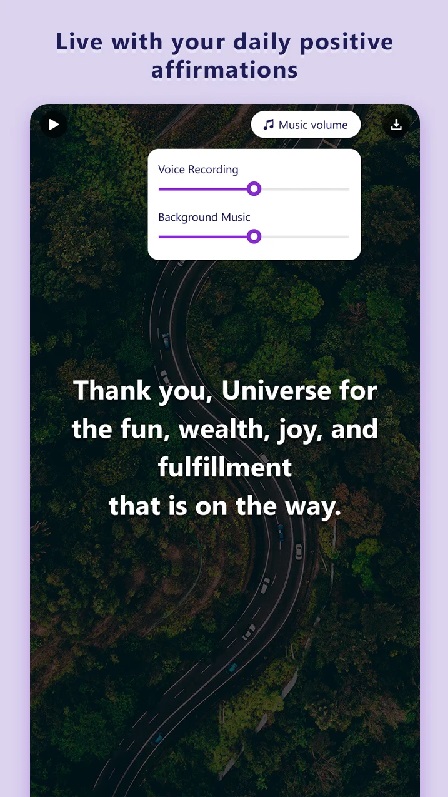 Tùy chỉnh âm lượng của lời khẳng định trong Positivity MOD APK