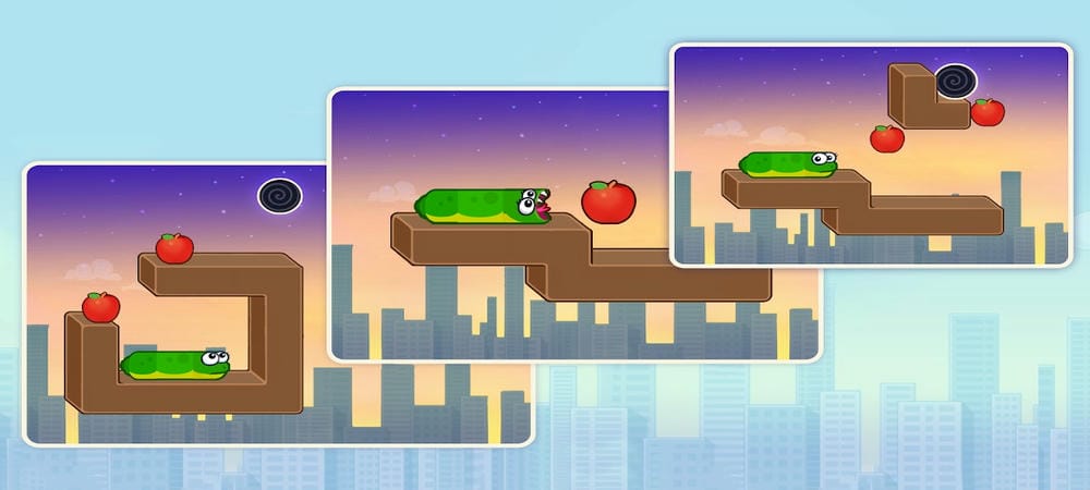 Mục tiêu là đưa rắn xanh đến cổng dịch chuyển trong Snake Puzzle MOD APK