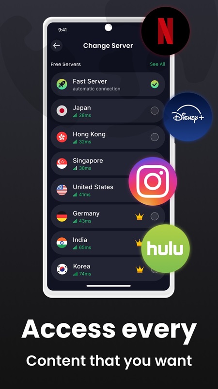 Tự do thay đổi và lựa chọn máy chủ phù hợp trong Bear VPN MOD APK