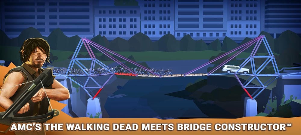 Lure zombies into pre-made traps in Bridge Constructor TWD MOD APK