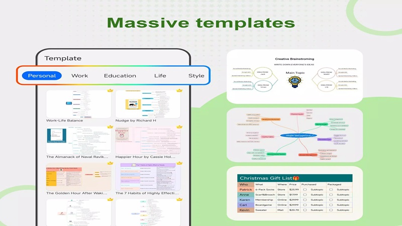 Truy cập thêm nhiều mẫu sơ đồ với nhiều chủ đề khác nhau trong Nice Mind Map MOD APK