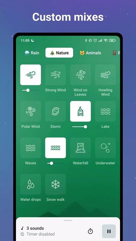 Tạo bản phối âm thanh theo sở thích cá nhân trong Sleep Sounds White Noise MOD APK