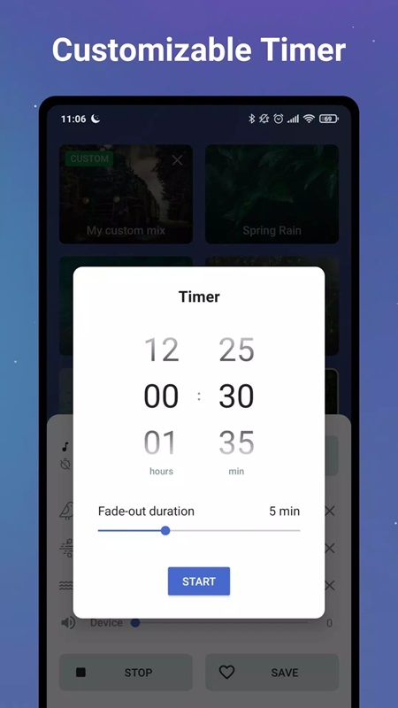 Tùy chỉnh thời gian hẹn giờ phù hợp trong Sleep Sounds White Noise MOD APK