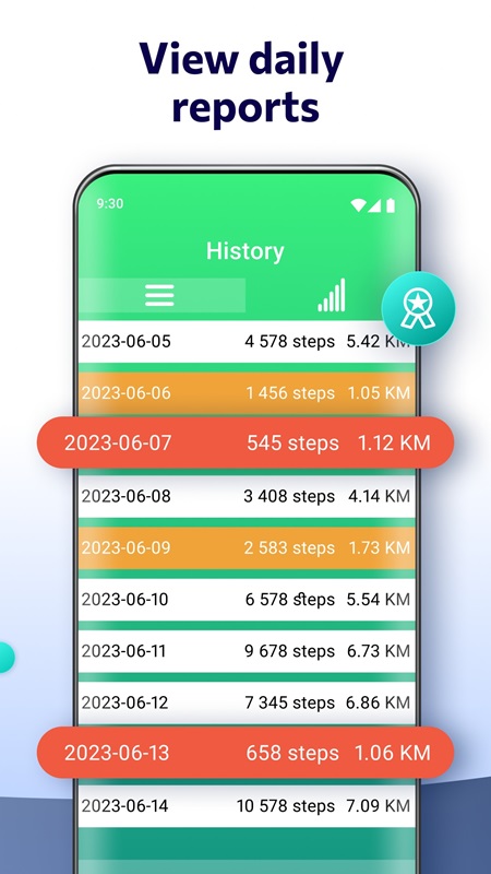 Xem báo cáo mức độ tham gia đi bộ hàng ngày trong Step Tracker MOD APK