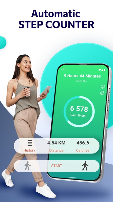 Theo dõi bước chân, khoảng cách và lượng calo tiêu hao trong Step Tracker MOD APK