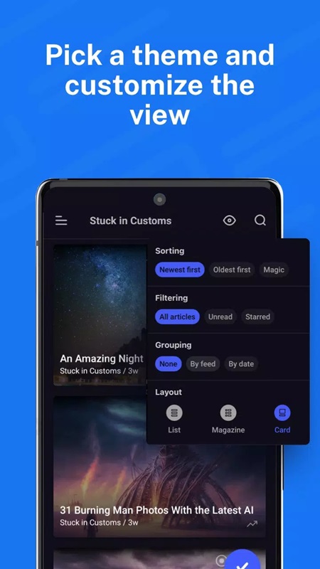 Tùy chỉnh lại cách hiển thị danh sách các tin tức trong Inoreader MOD APK
