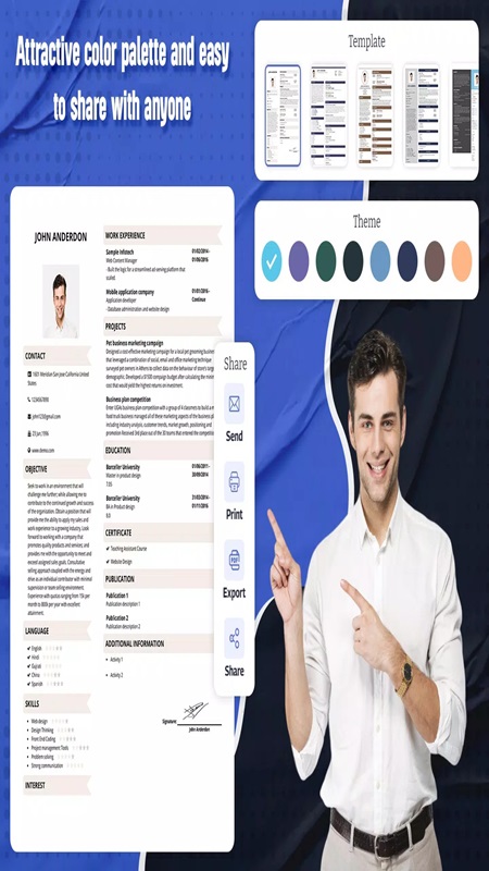 Change the display colors of your CV to your personal preference in MyCV MOD APK