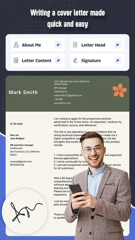 Create a quick and complete cover letter in MyCV MOD APK
