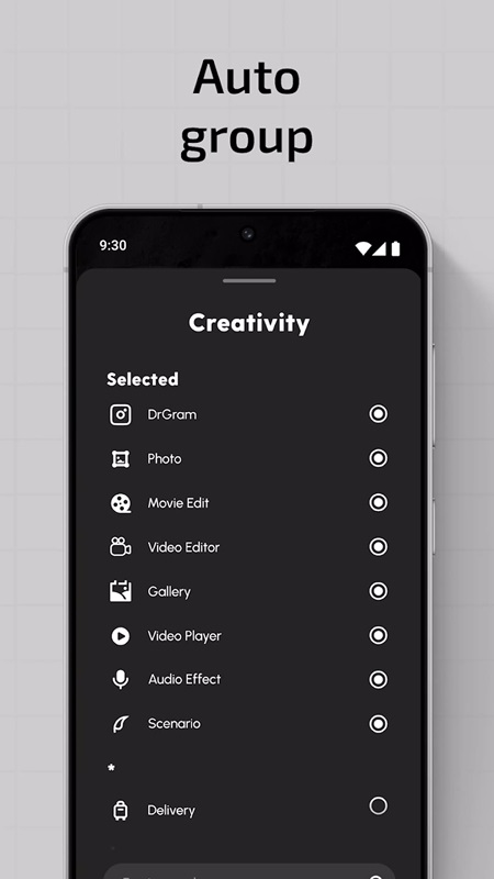 Thêm ứng dụng vào các danh mục ngăn kéo khác nhau trong Ratio MOD APK
