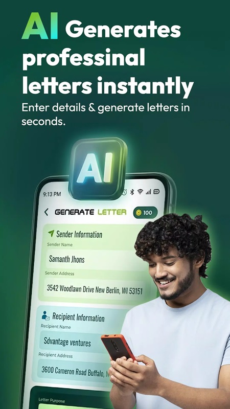 Đầy đủ thông tin quan trong của một bức thư trong AI Letter Writing Templates MOD APK