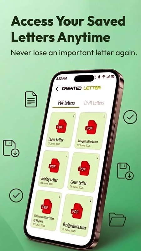 Lưu thư dưới dạng PDF để dễ dàng sử dụng trong AI Letter Writing Templates MOD APK