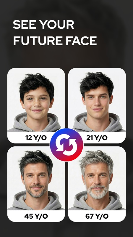 Create and edit faces using face filters in Future Self Face Aging Changer MOD APK