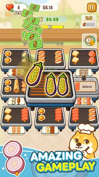 Hợp nhất các món ăn giống nhau trong Kebab Match Tycoon MOD APK 