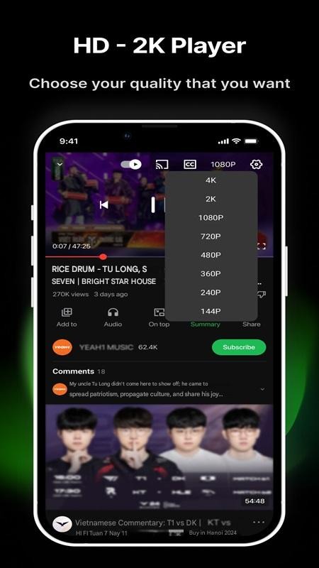 Tùy chọn chất lượng phát video trong Premium Tuber MOD APK