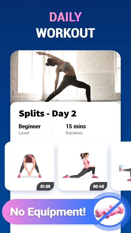 Theo dõi hướng dẫn chi tiết từng bài tập trong Splits Training in 30 Days MOD APK