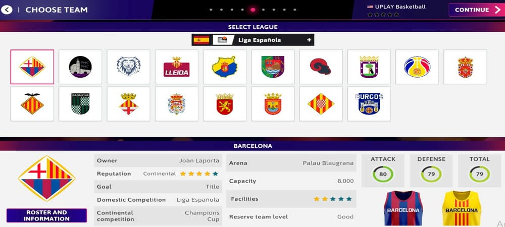 Lựa chọn đội bóng để huấn luyện trong iBasketball Manager 26 MOD APK