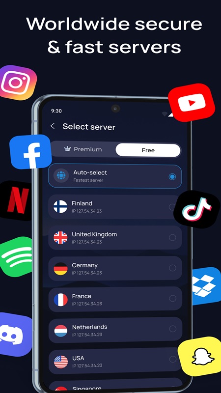 Access even more premium VPN servers worldwide in Blazar VPN MOD APK