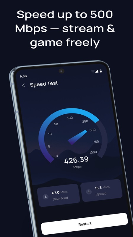 Perform an Internet speed test within Blazar VPN MOD APK