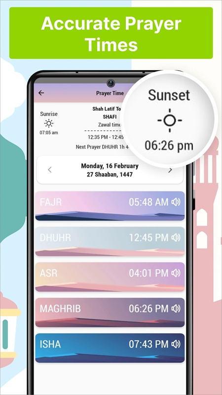 Nắm bắt các khung giờ cầu nguyện hàng ngày trong Islam360 MOD APK