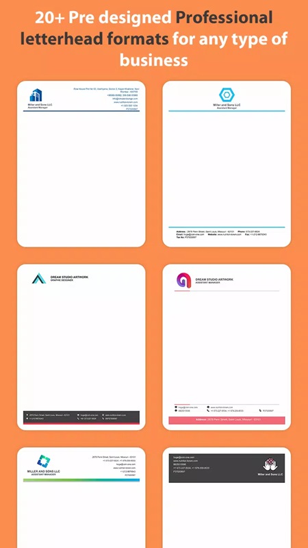 Tùy chọn mẫu tiêu đề thư có sẵn trong Professional Letterhead Maker MOD APK