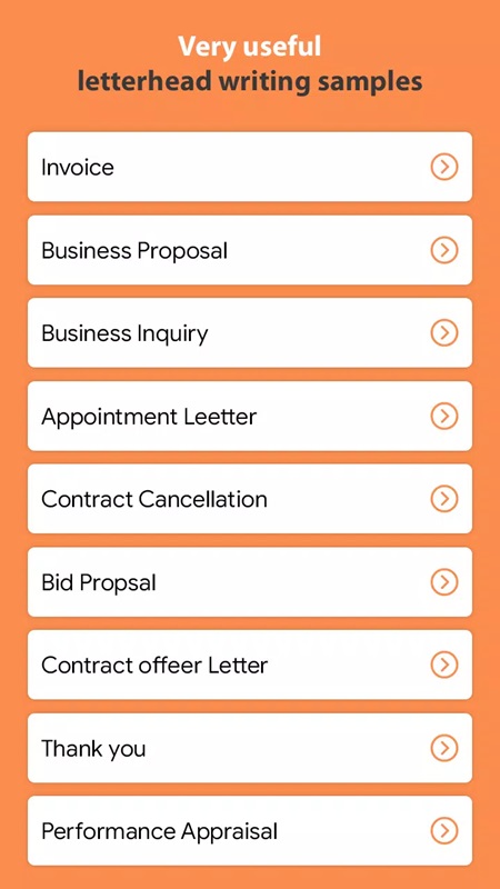 Đa dạng mẫu thư với nhiều mục đích khác nhau cho bạn lựa chọn trong Professional Letterhead Maker MOD APK