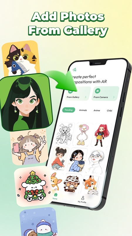 Import images from your gallery and redraw them as desired in AR Drawing MOD APK