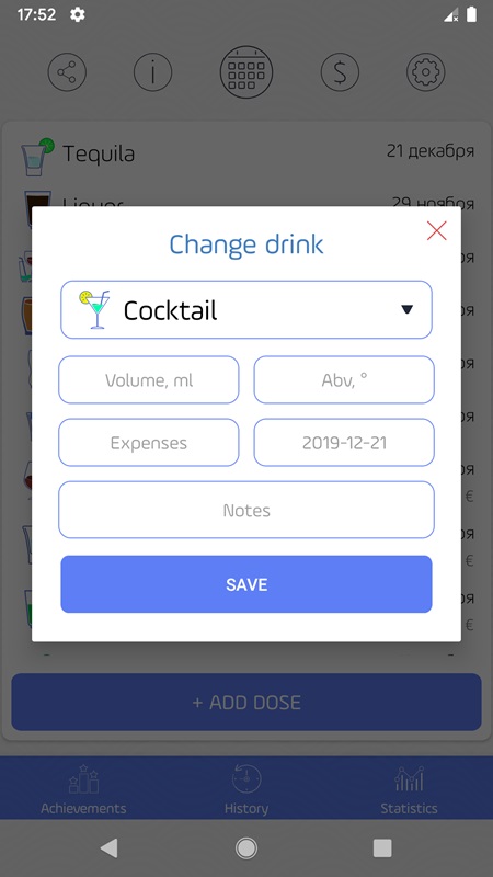 Dễ dàng thêm và tùy chỉnh lại tổng lượng rượu trong Alcogram MOD APK