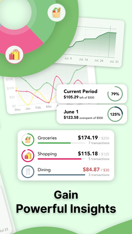 Control your spending through bar charts and line charts in Cashew MOD APK