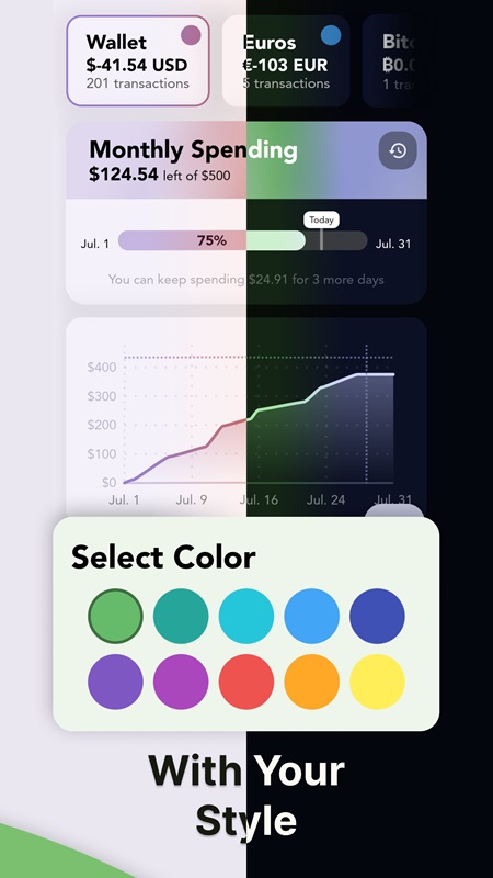 Customize the display interface to your personal preferences in Cashew MOD APK