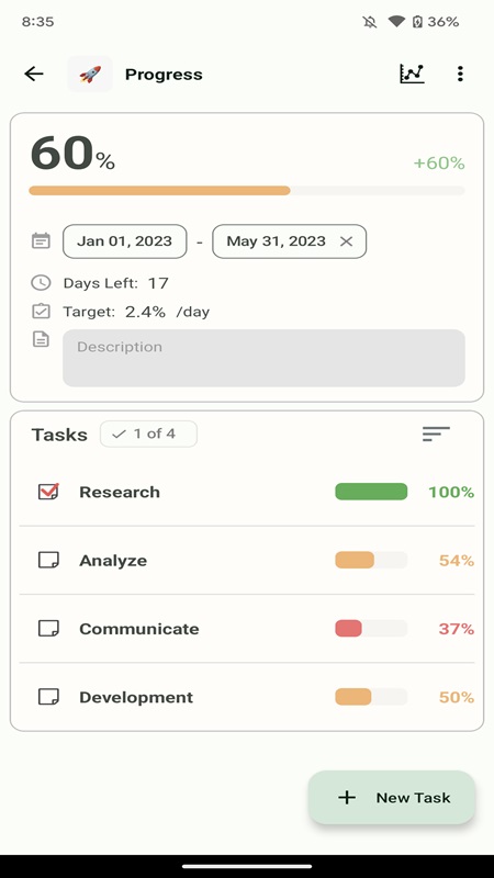 Tùy chỉnh lại thời gian bắt đầu và thời gian hoàn thành nhiệm vụ trong Progress MOD APK